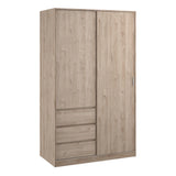Naia Wardrobe with 1 Sliding door + 1 door + 3 drawers in Jackson Hickory Oak