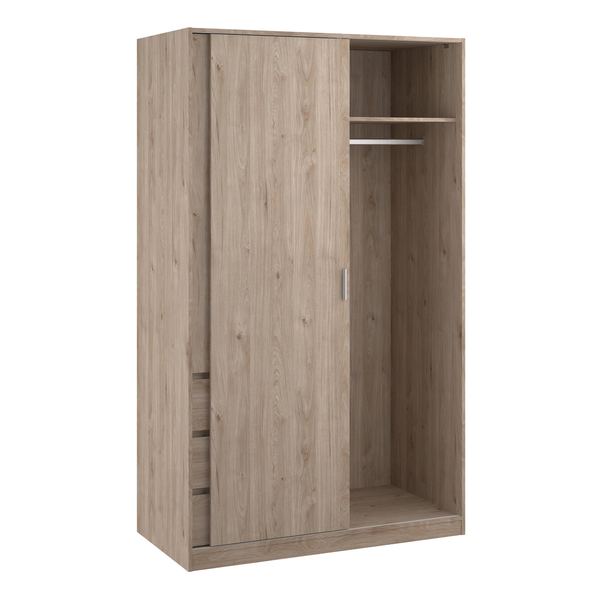 Naia Wardrobe with 1 Sliding door + 1 door + 3 drawers in Jackson Hickory Oak