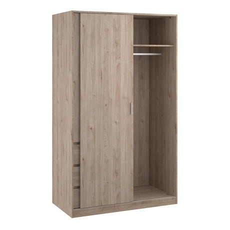 Naia Wardrobe with 1 Sliding door + 1 door + 3 drawers in Jackson Hickory Oak