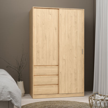 Naia Wardrobe with 1 Sliding door + 1 door + 3 drawers in Jackson Hickory Oak