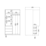 Naia Wardrobe with 1 Sliding door + 1 door + 3 drawers in White High Gloss