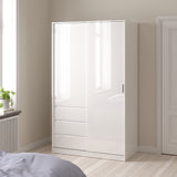 Naia Wardrobe with 1 Sliding door + 1 door + 3 drawers in White High Gloss