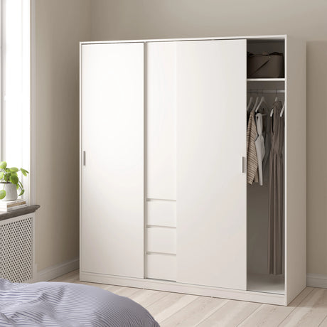 Naia Wardrobe with 2 Sliding Doors + 1 Door + 3 Drawers in White