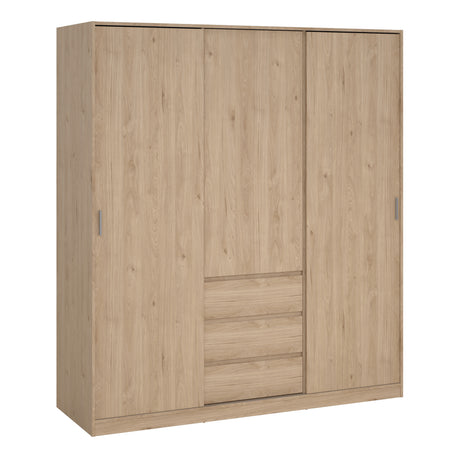 Naia Wardrobe with 2 sliding doors + 1 door + 3 drawers in Jackson Hickory Oak
