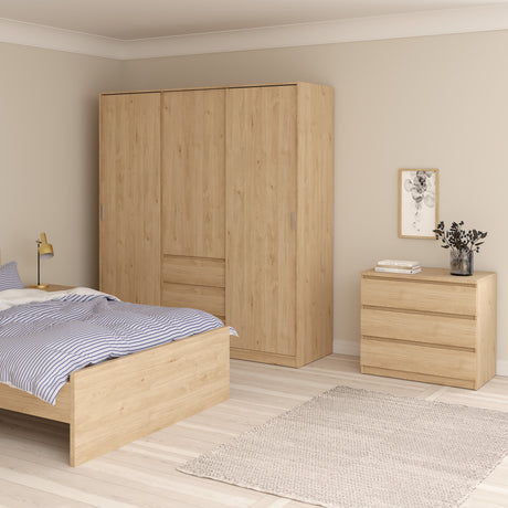 Naia Wardrobe with 2 sliding doors + 1 door + 3 drawers in Jackson Hickory Oak