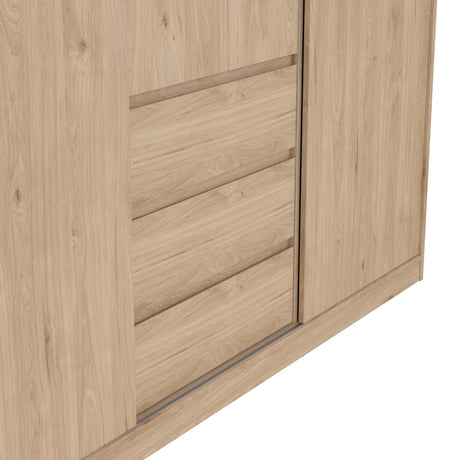 Naia Wardrobe with 2 sliding doors + 1 door + 3 drawers in Jackson Hickory Oak