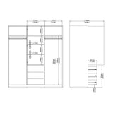 Naia Wardrobe with 2 sliding doors + 1 door + 3 drawers in White High Gloss