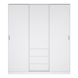 Naia Wardrobe with 2 sliding doors + 1 door + 3 drawers in White High Gloss