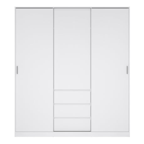 Naia Wardrobe with 2 sliding doors + 1 door + 3 drawers in White High Gloss