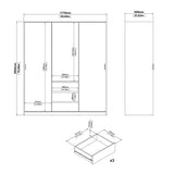 Naia Wardrobe with 2 sliding doors + 1 door + 3 drawers in White High Gloss