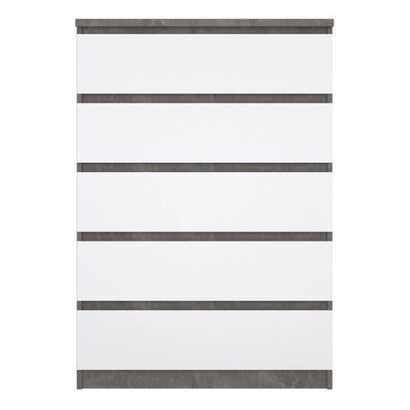 Naia Chest of 5 Drawers in Concrete and White High Gloss