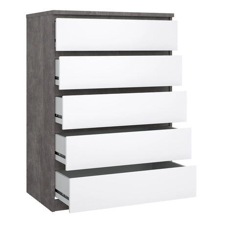 Naia Chest of 5 Drawers in Concrete and White High Gloss
