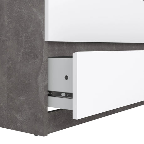 Naia Chest of 5 Drawers in Concrete and White High Gloss