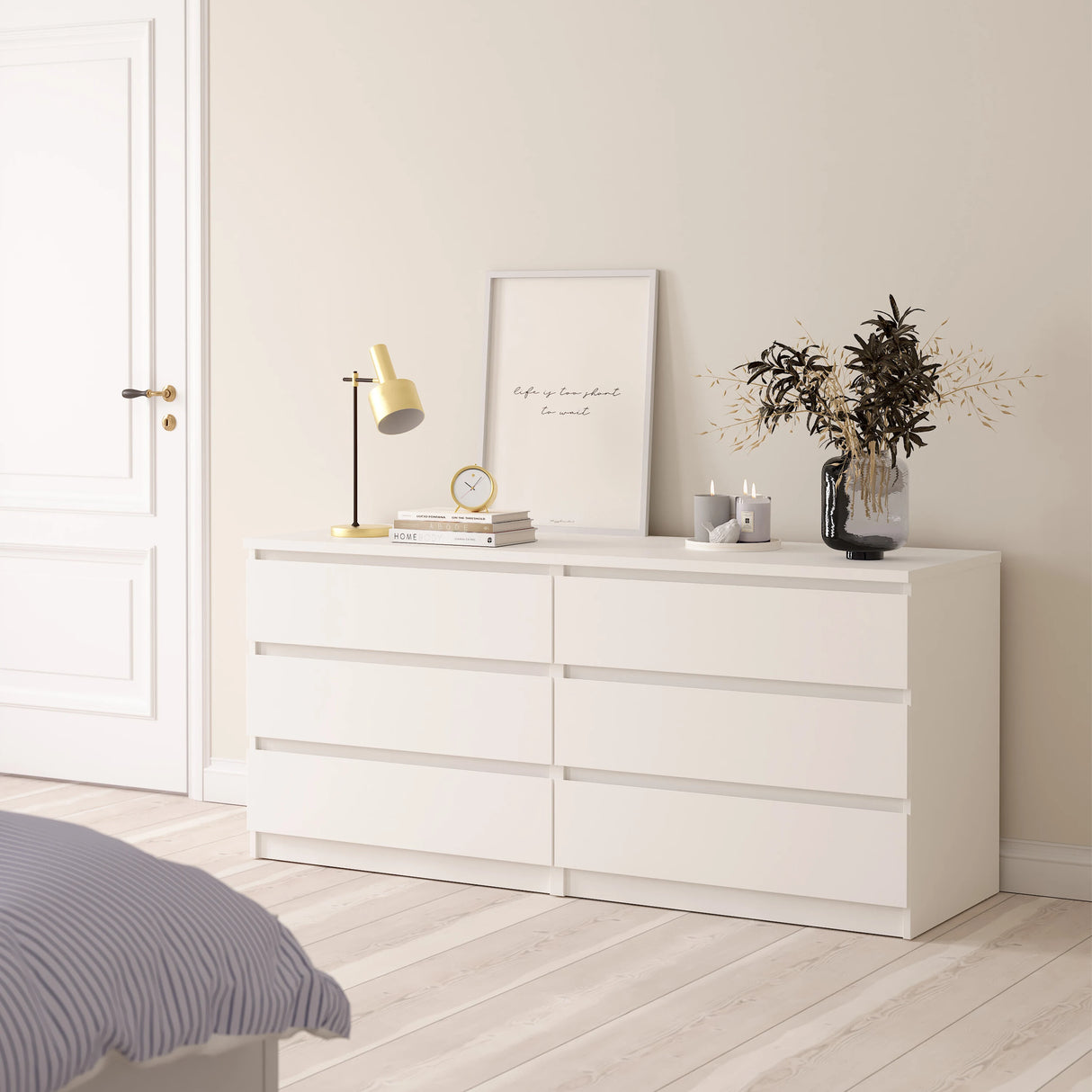 Naia Wide Chest of 6 Drawers in White