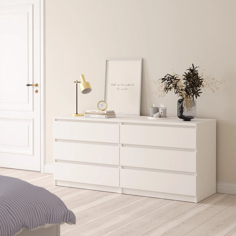 Naia Wide Chest of 6 Drawers in White