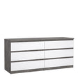 Naia Wide Chest of 6 Drawers (3+3) in Concrete and White High Gloss