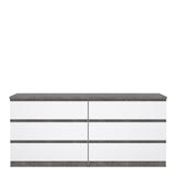 Naia Wide Chest of 6 Drawers (3+3) in Concrete and White High Gloss