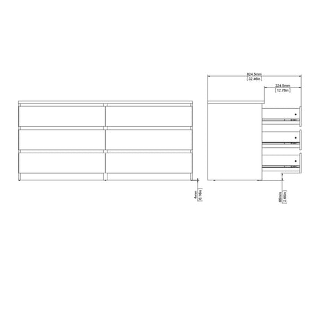 Naia Wide Chest of 6 Drawers (3+3) in White High Gloss