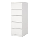 Naia Narrow Chest of 5 Drawers in White