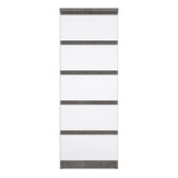 Naia Narrow Chest of 5 Drawers in Concrete and White High Gloss