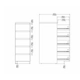 Naia Narrow Chest of 5 Drawers in Concrete and White High Gloss