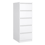 Naia Narrow Chest of 5 Drawers in White High Gloss