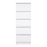 Naia Narrow Chest of 5 Drawers in White High Gloss