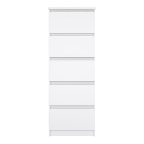 Naia Narrow Chest of 5 Drawers in White High Gloss