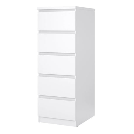 Naia Narrow Chest of 5 Drawers in White High Gloss