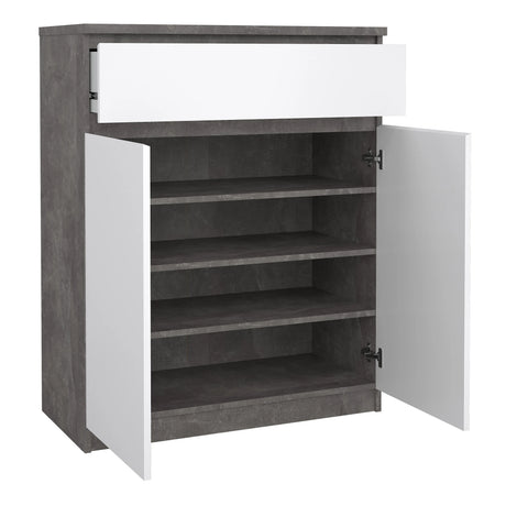 Naia Sideboard 1 Drawer 2 Doors in Concrete and White High Gloss