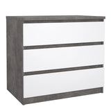 Naia Chest of 3 Drawers in Concrete and White High Gloss