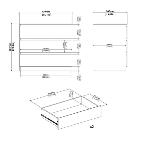 Naia Chest of 3 Drawers in White High Gloss