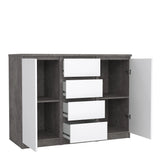 Naia Sideboard 4 Drawers 2 Doors in Concrete and White High Gloss