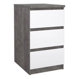 Naia Bedside 3 Drawers in Concrete and White High Gloss