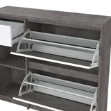 Naia Shoe Cabinet with 2 Flip Down Doors 1 Door and 1 Drawer in Concrete and White High Gloss