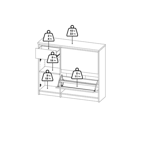 Naia Shoe Cabinet with 2 Flip Down Doors 1 Door and 1 Drawer in Jackson Hickory Oak