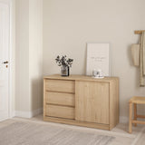 Naia Storage Unit with 1 Sliding Door and 3 Drawers in Jackson Hickory Oak