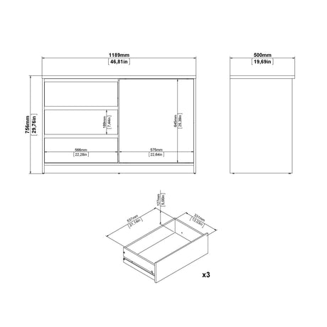 Naia Storage Unit with 1 Sliding Door and 3 Drawers in Jackson Hickory Oak