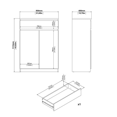 Naia Shoe Cabinet with 2 Doors +1 Drawer in Jackson Hickory Oak and white