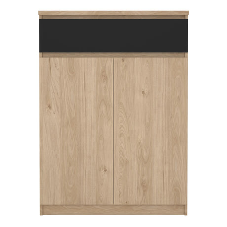 Naia Shoe Cabinet with 2 Doors 1 Drawer in Jackson Hickory Oak and Black