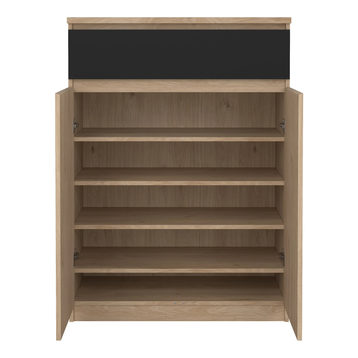 Naia Shoe Cabinet with 2 Doors 1 Drawer in Jackson Hickory Oak and Black