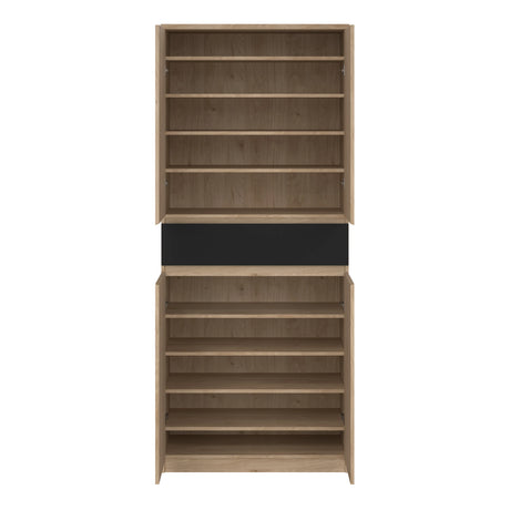 Naia Shoe Cabinet with 4 Doors 1 Drawer in Jackson Hickory Oak and Black
