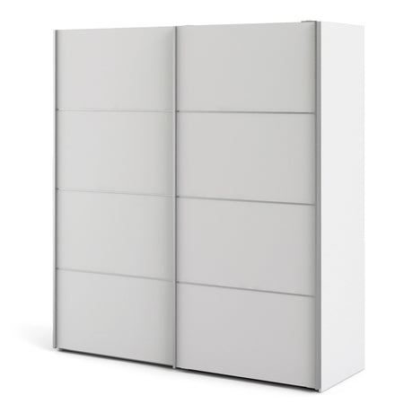 Verona Sliding Wardrobe 180cm in White with White Doors with 2 Shelves