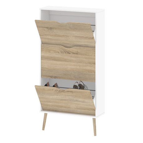 Oslo 3 Drawer Shoe Cabinet in White and Oak