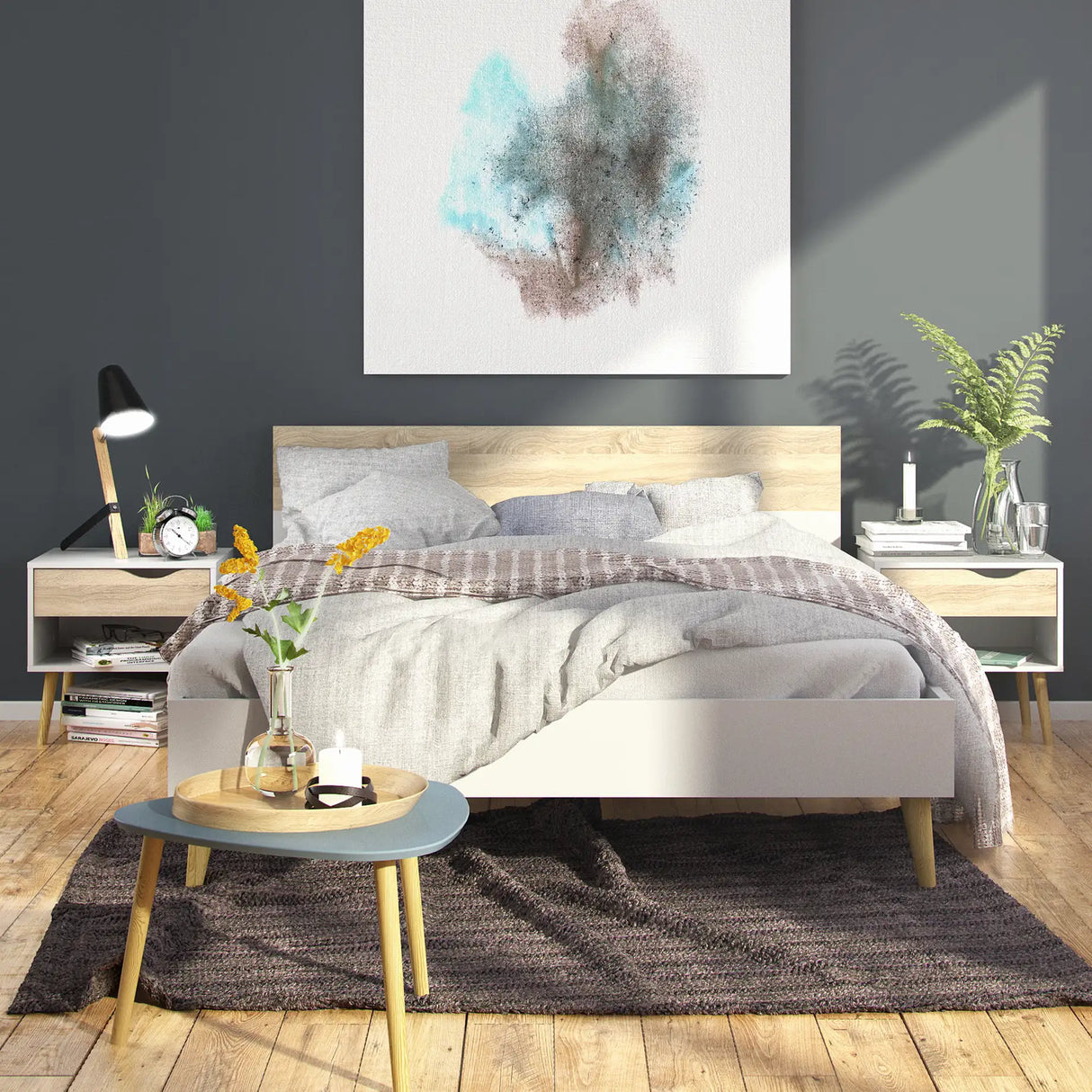 Oslo 3 Piece Bedroom Set in White and Oak