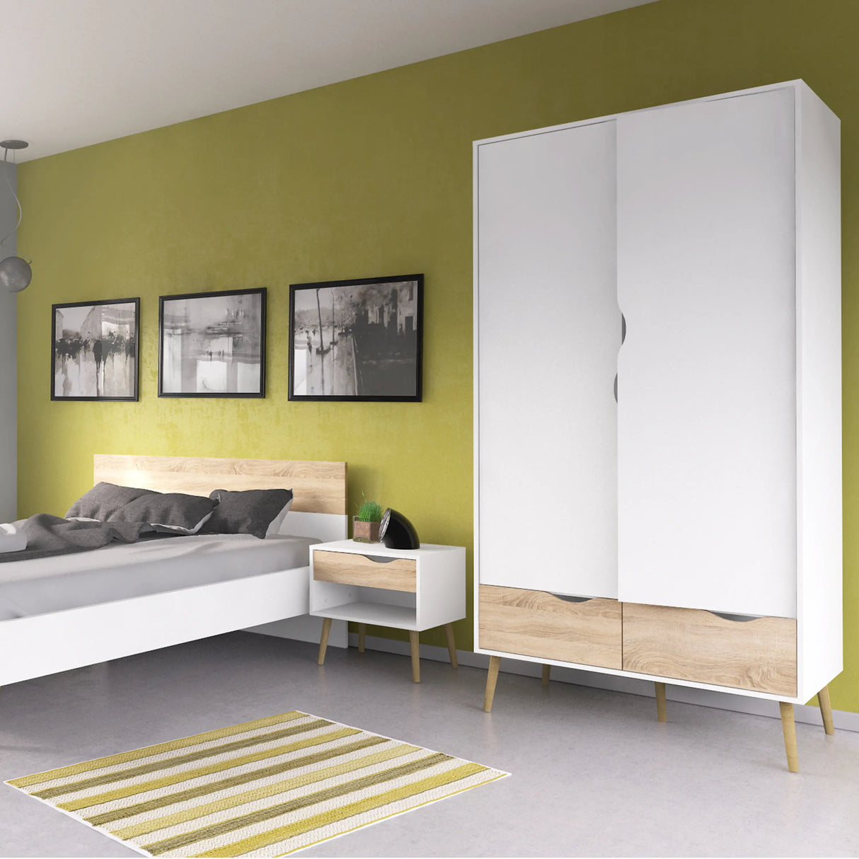 Oslo 3 Piece Bedroom Set in White and Oak