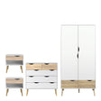 Oslo Package - 2 x Bedside 1 Drawer + Chest of 5 Drawers (2+3) + Wardrobe 2 Doors 2 Drawers in White and Oak