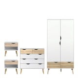 Oslo Package - 2 x Bedside 1 Drawer + Chest of 5 Drawers (2+3) + Wardrobe 2 Doors 2 Drawers in White and Oak