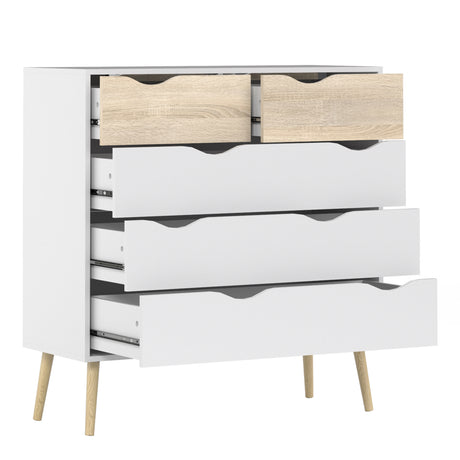 Oslo Package - 2 x Bedside 1 Drawer + Chest of 5 Drawers (2+3) + Wardrobe 2 Doors 2 Drawers in White and Oak