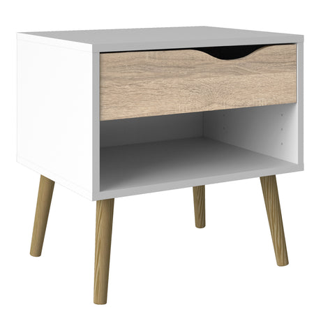 Oslo Package - 2 x Bedside 1 Drawer + Chest of 5 Drawers (2+3) + Wardrobe 2 Doors 2 Drawers in White and Oak